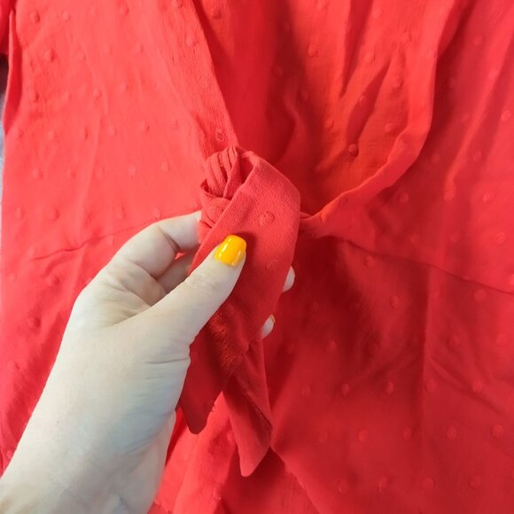 Dainty Hooligan Womens Tie Front Eyelit Top M Red Ruffle Sleeve Keyhole Romantic - Picture 3 of 10